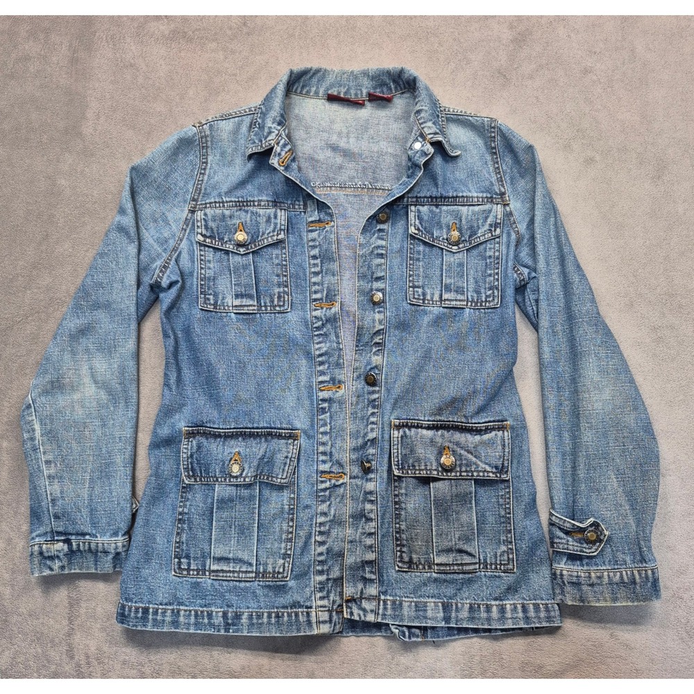 Nevada Womens Denim Utility Jacket Medium Wash 100% Cotton 4 Pocket Size 8